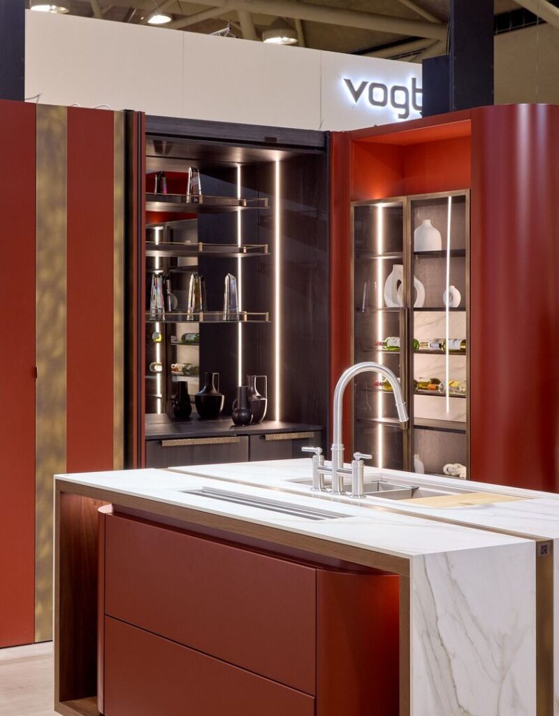 Burnt wine custom cabinetry at MJCC IDS Toronto 2026 booth